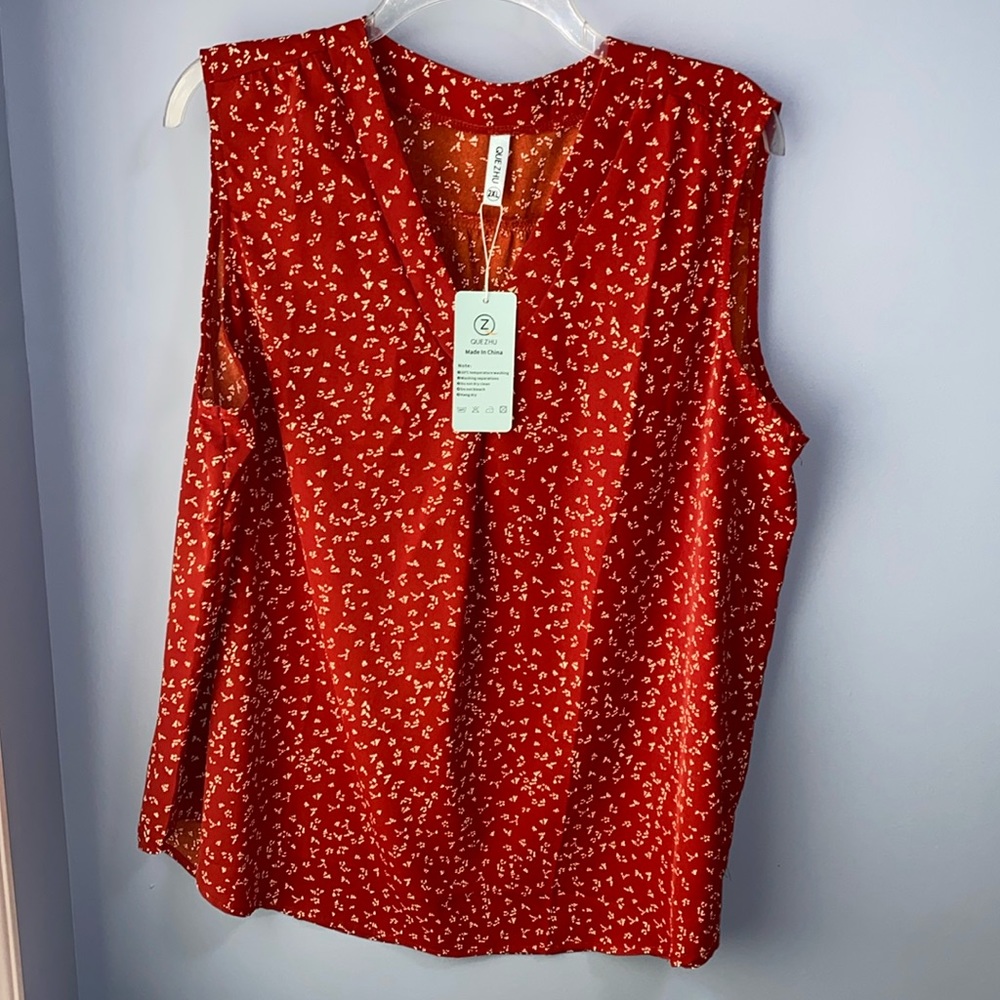 Que Zhu 2XL burnt orange patterned sleeveless shell NWT